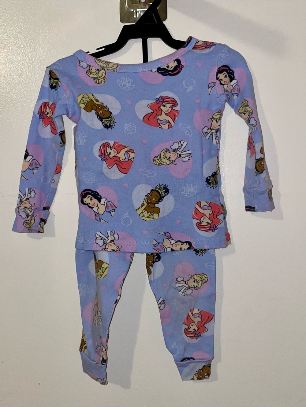 Disney Girls' Lavender Princess Pajama Set with Multicolor Character Hearts
